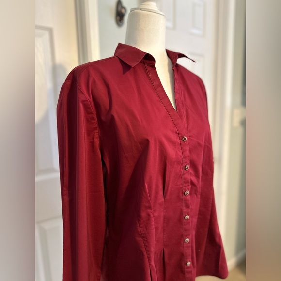 New York & Company Tops - New York and Co Burgundy Button Down Shirt with Rhinestone Buttons Size Large